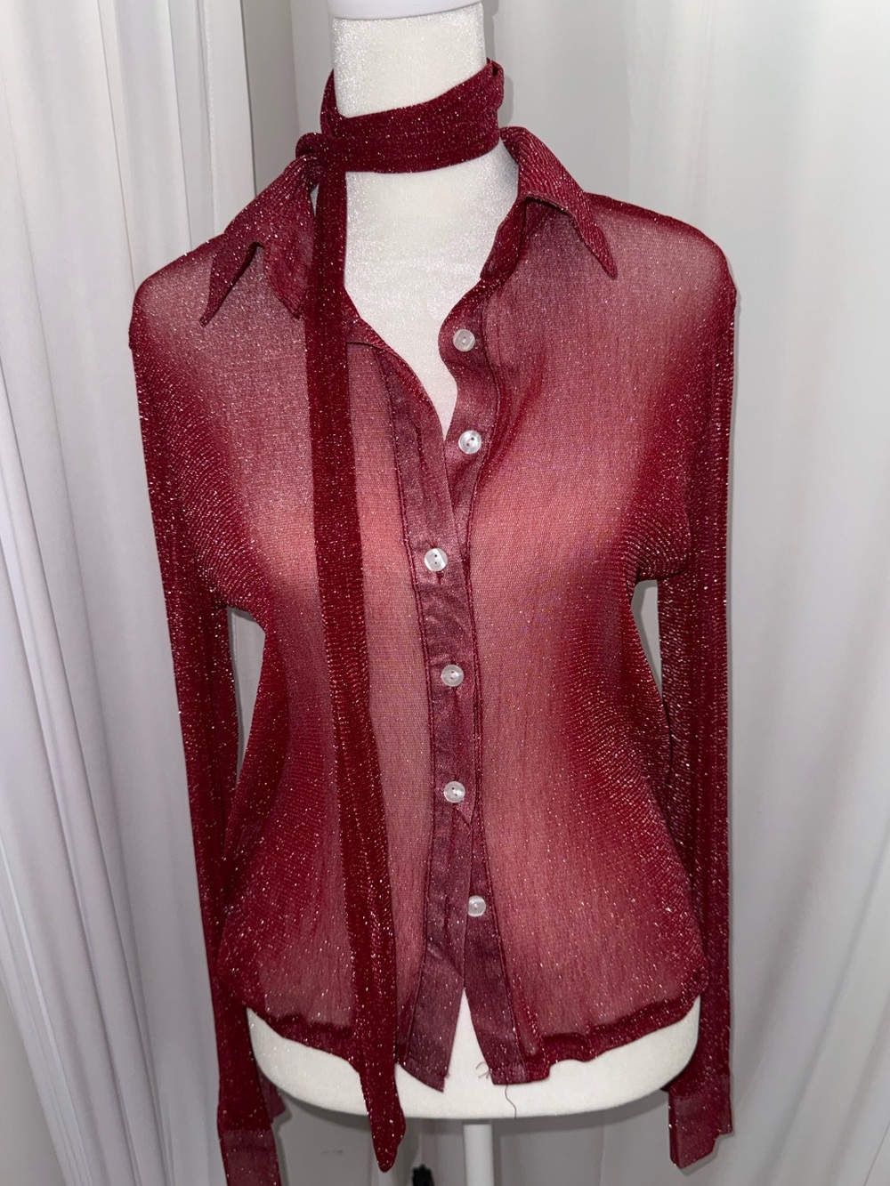 Brand new burgundy sheer glittery top